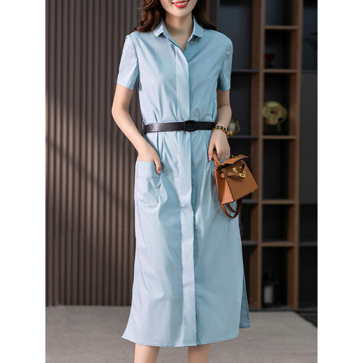 85216原形法式衬衫裙女中长款连衣裙2024春夏季新款收腰显瘦直筒裙子 商品图0