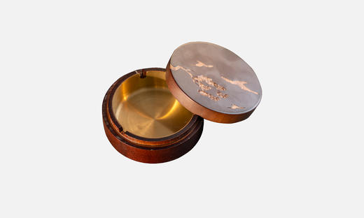 祥福烟灰缸中式创意轻奢带盖防飞灰家用客厅办公室竹制烟灰缸圆形烟灰缸（栗色） 商品图6