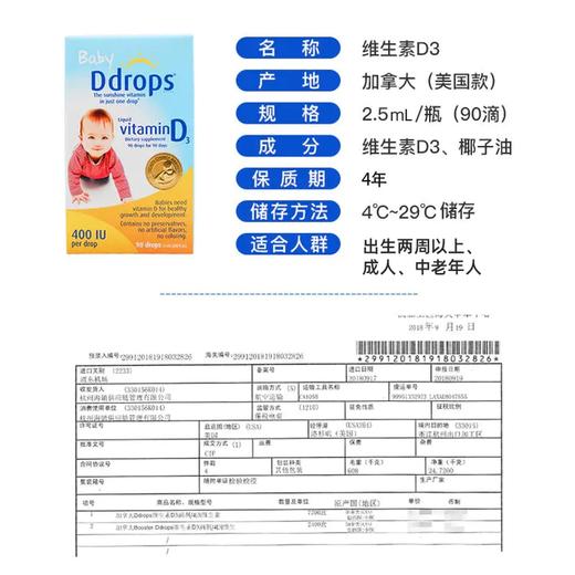 【一口价】Ddrops维生素D3 400iu蓝色2.5ml/盒 商品图2