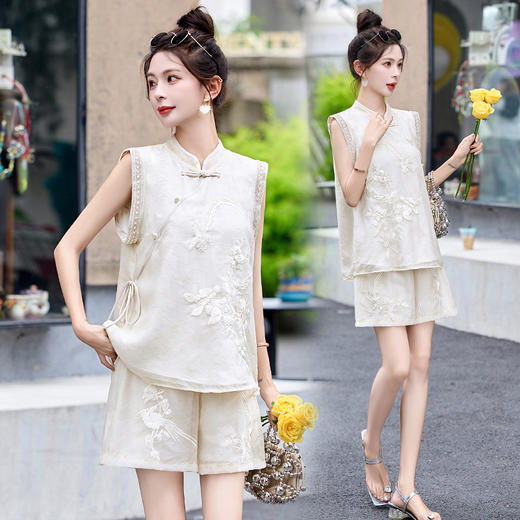 刺绣新中式，盘扣两件套裤HR-AQHUI24009 商品图1