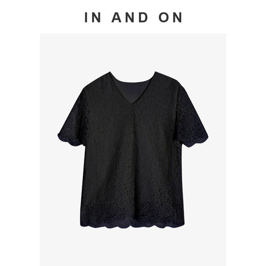 IN AND ON 花间诗集 重工睫毛蕾丝V领上衣54326 商品图0