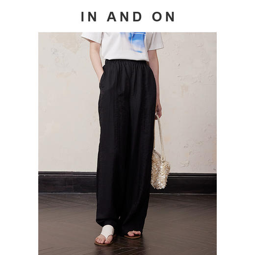 IN AND ON 晚风 竹纤维亚麻松紧腰阔腿空气裤54356 商品图4