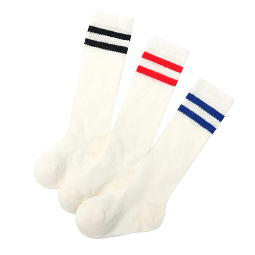 【超值3双装！】学院风薄棉网眼中高筒潮袜小中大童长统防蚊袜子二条杠过膝学生袜 商品图4