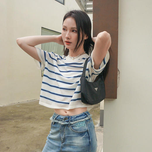 洲升 条纹羊毛短袖 商品图3