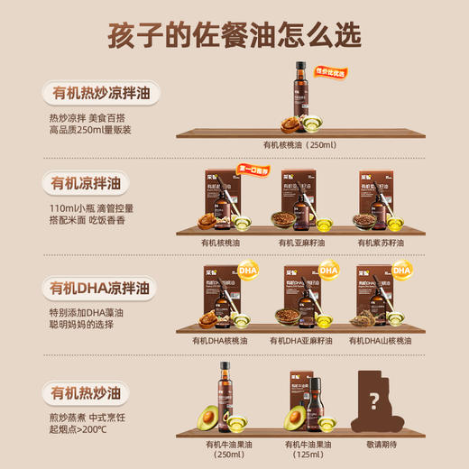 英氏有机核桃油冷榨辅食油110ml添加滴管/亚麻籽油/牛油果油【3件8折】（全场99元赠品3选1 /全场199元赠品4选1/全场299元赠品4选1） 商品图8
