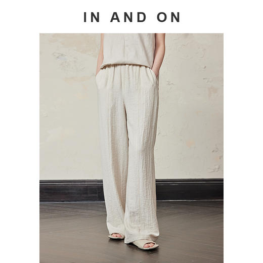 IN AND ON 晚风 竹纤维亚麻松紧腰阔腿空气裤54356 商品图6