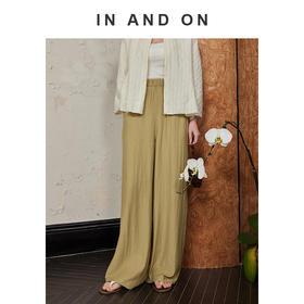 IN AND ON 晚风 竹纤维亚麻松紧腰阔腿空气裤54356