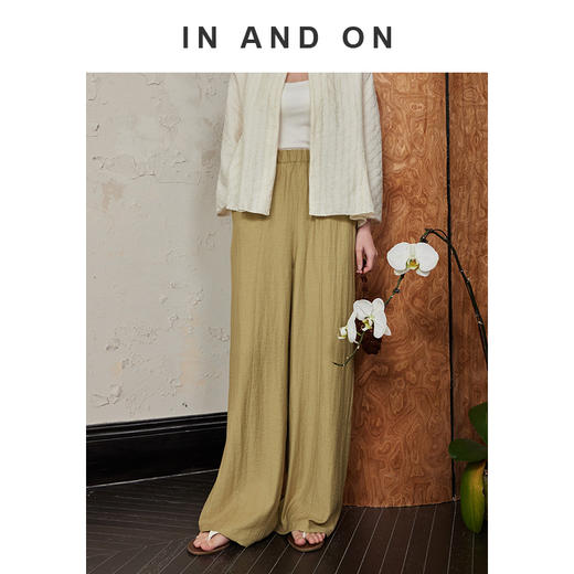 IN AND ON 晚风 竹纤维亚麻松紧腰阔腿空气裤54356 商品图0