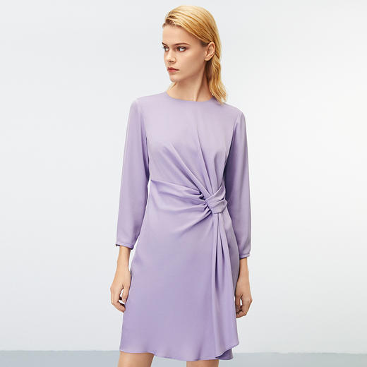 EITIE爱特爱秋季新款通勤OL压褶收腰紫色显瘦高腰连衣裙7907601 商品图3