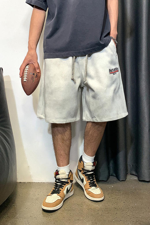 徐太浪时尚美式水洗脏脏裤短裤男夏季新款中腰宽松直筒休闲五分裤 商品图4