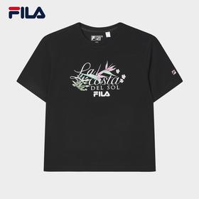 3件4折【自营】FILA/斐乐  斐乐女子针织短袖衫2024夏新款休闲简约刺绣凉感舒适T恤 F61W428106ABK