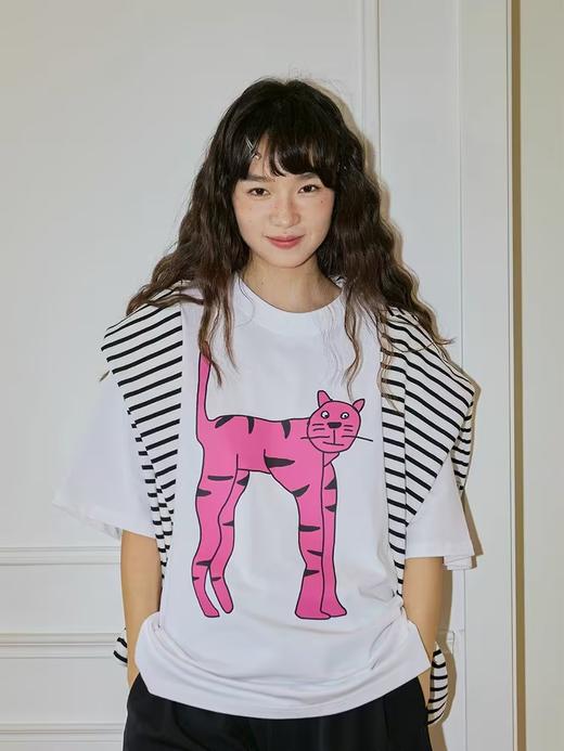 Mood Like Me/MTX2406/粉色猫咪印花圆领短袖T恤 商品图0