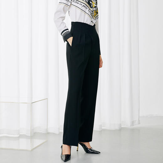EITIE爱特爱秋季新款显瘦利落百搭通勤高腰黑色休闲裤7905603 商品图2