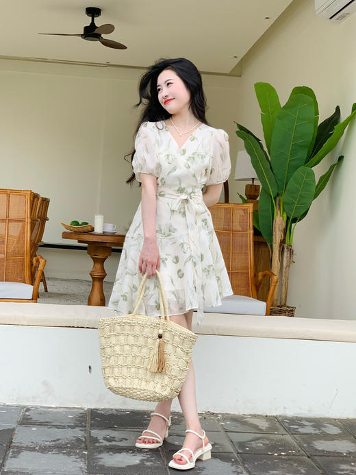 【百图lulu定制】【薄荷连衣裙】清新  法式围裹式 茶歇 短袖连衣裙 商品图2