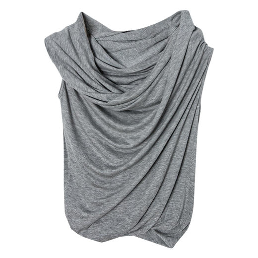 西嘉【该款尺码偏小一码】T2402010C+IMPRESS/西嘉蚕丝针织T恤女夏季新款设计感不对称多穿褶皱短袖 商品图4