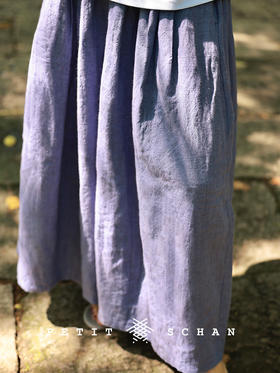 薰衣草 法国纯亚麻破缝拼接毛边设计阔腿裙裤