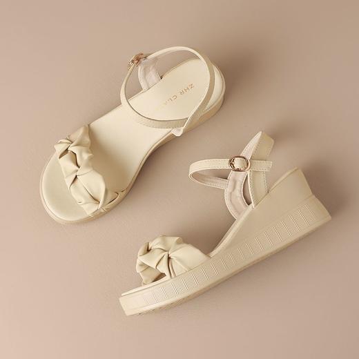 ZHR一字带坡跟凉鞋2024夏季新款休闲简约时装凉鞋高级百搭高跟鞋 商品图9