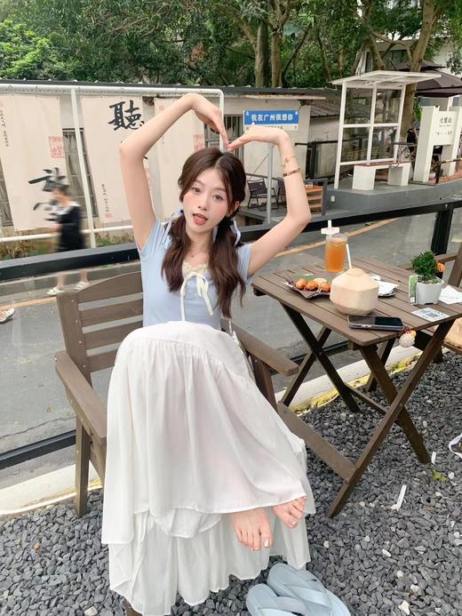 <曾小咸推荐>现货秒杀！微信超特价！【气质输出】蓝色蕾丝绑带长袖 日常119.99 立减60 秒杀59.99！短袖秒杀49.99！！ 商品图2