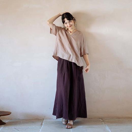 绽放361朵【甜茶系列·卡布奇诺】法国进口砂洗亚麻v领短袖衬衫 商品图5