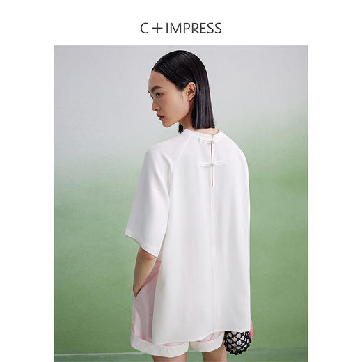 西嘉CS2402046C+IMPRESS/西嘉醋酸短袖套装女裤子亚麻肌理廓型新中式盘扣设计感 商品图1