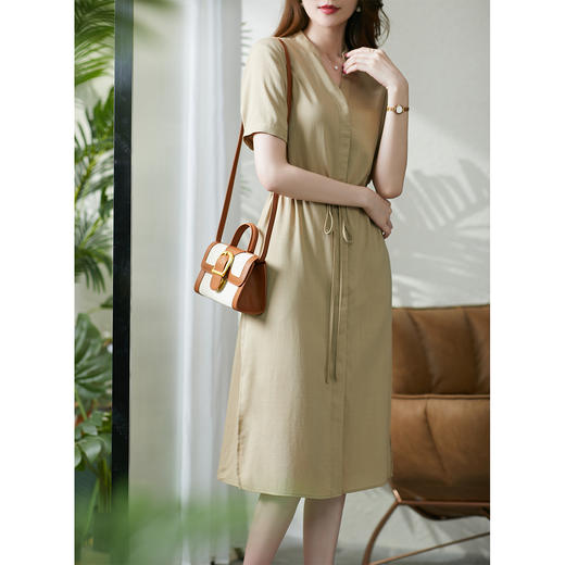 84615原形天丝连衣裙女收腰薄款2024春夏新款衬衫裙宽松显瘦中长款裙子 商品图1