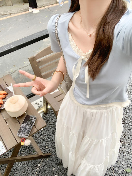 <曾小咸推荐>现货秒杀！微信超特价！【气质输出】蓝色蕾丝绑带长袖 日常119.99 立减60 秒杀59.99！短袖秒杀49.99！！ 商品图12