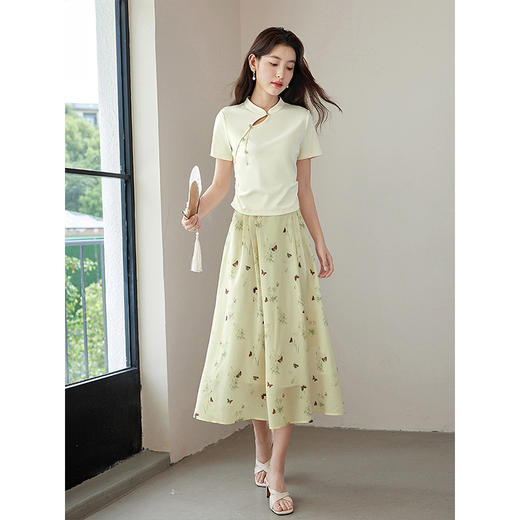 【专属特价】熙世界新中式蝴蝶印花半身裙夏季新款气质雪纺a字裙改良马面裙 商品图4