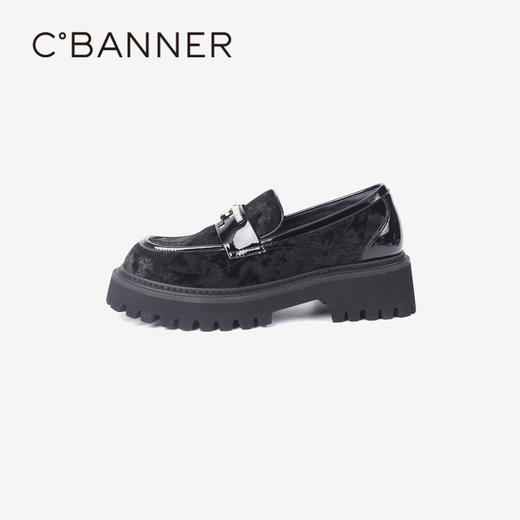 千百度复古新中式厚底乐福鞋女款秋季深口黑色小皮鞋增高A24453907 商品图1