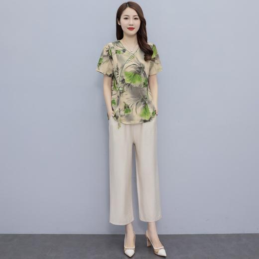 薄款短袖上衣阔腿裤两件套妈妈套装YH 商品图2