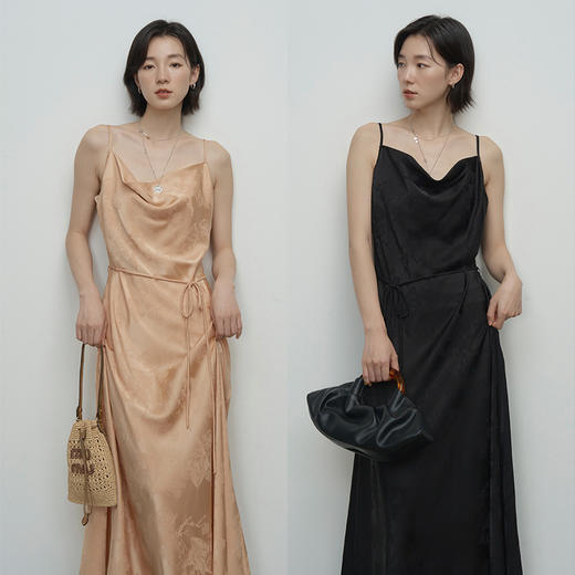 UMILAB【蝉鸣】东方雅韵 肌理感提花垂顺灵动荡领吊带连衣裙D693H 商品图3