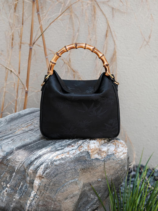 盛唐婧 |真丝香云纱竹叶纹竹节手提包（特价品.特殊商品不退不换) 商品图0