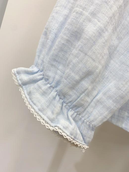 松植屋《烟淡霞》女款圆领长袖长裤家居服套装手工刺绣小花双层棉纱睡衣2024秋季新款 商品图4