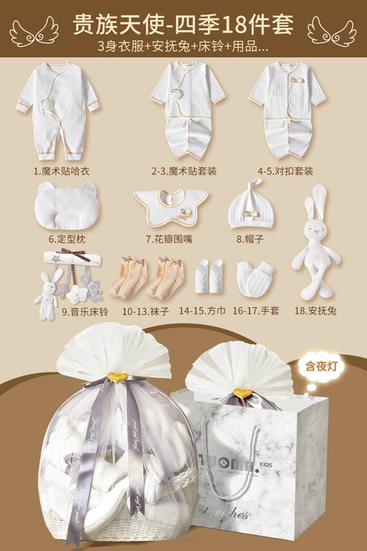 【甄选好礼 新生儿轻奢提篮】婴儿衣服新生儿礼盒套装初生刚出生满月宝宝见面礼物用品轻奢高档 商品图5