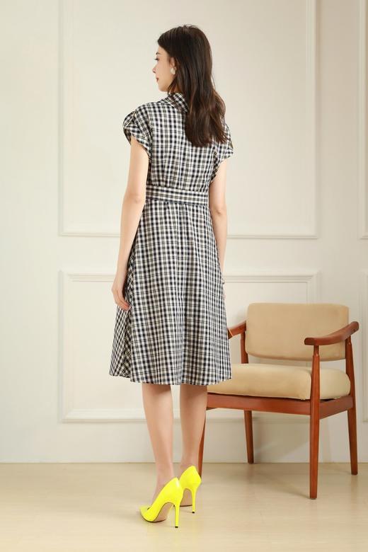 Le Malene 赫本风复古格纹小翻领连衣裙 12204 商品图2