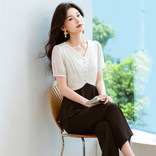 拼色短袖小衫，微喇裤两件套QYM-TB-FD1035-Y 商品图4