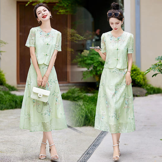 新中式复古高级感，洋气减龄连衣裙两件套HR-MDNMDN8836 商品图0