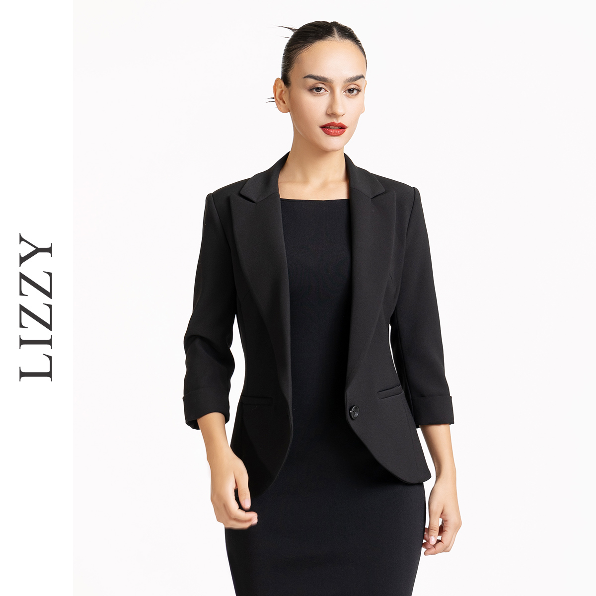 LIZZY 精致优雅通勤时尚一粒扣鱼尾弧度百搭西装外套7427