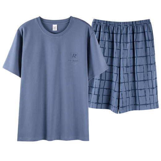  猫人男士短袖格纹蓝色家居服睡衣单套装KYM-5342 商品图6