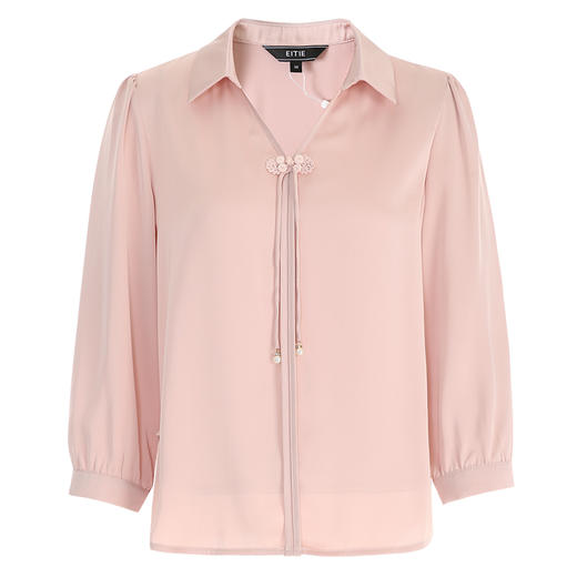 EITIE爱特爱精致盘扣V领显瘦舒适百搭通勤衬衫上衣秋新款C2413426 商品图11