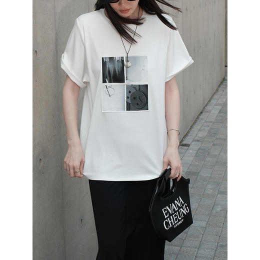 UMILAB【海港】个性鲜明细腻精棉正肩廓形热转印印花百搭T恤T675H 商品图1