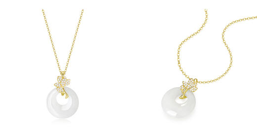 卡蒂罗/KADER 如意福牌系列 莲花平安扣项链 925银和田玉新中式古典菡萏步步生莲可调节锁骨链 汉服穿搭大气典雅 商品图2