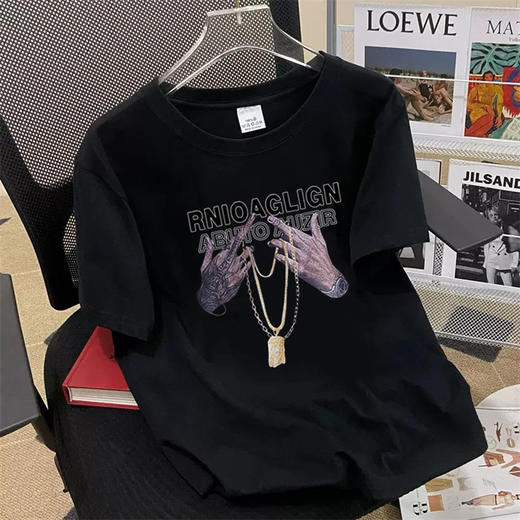 【情人节好礼！】夏季新款潮牌纯棉短袖T恤 潮牌男t恤 男士大码宽松圆领 印花韩版潮流上衣insT恤-QQ 商品图2