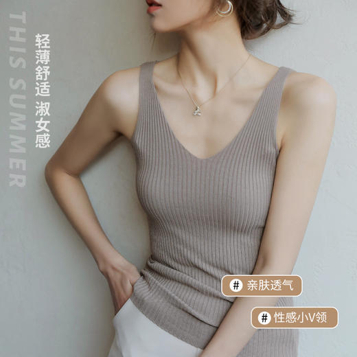 吊带小背心女针织v领外穿宽松设计夏季薄款黑色修身内搭无袖上衣 商品图3