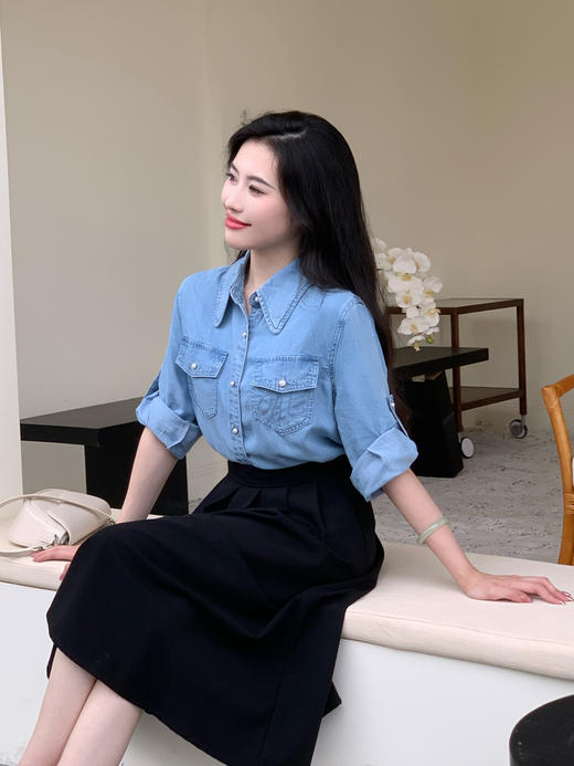 【百图lulu定制】【兰精衬衫】兰精 天丝 牛仔 七分袖 短袖 两穿 牛仔衬衫 商品图11