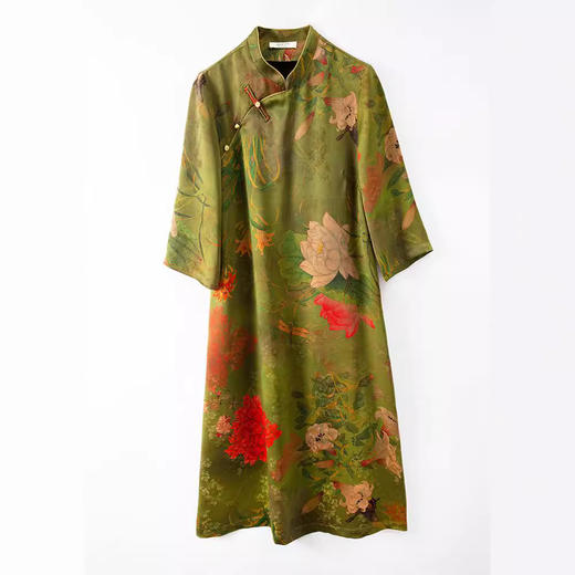 重磅缎面香云纱花萝中式复古旗袍裙，国风立领真丝连衣裙YSCL045 商品图3