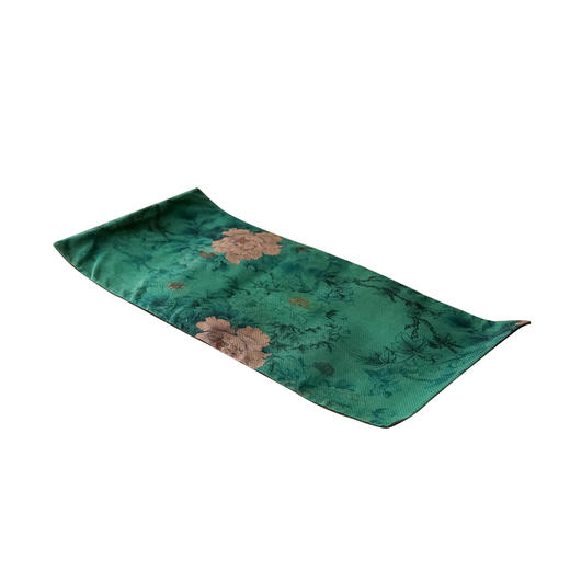 茶香记 香云纱 绿底牡丹双面茶席 植物染 精致古雅 双面可用 席上的点睛之笔 商品图4