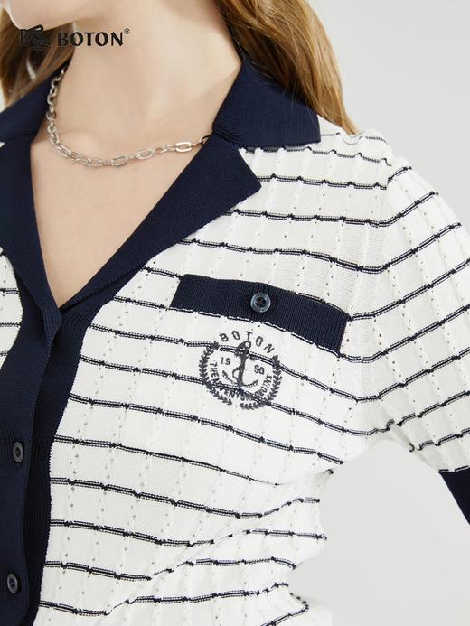 【质感海军风】波顿春秋女士V领短袖T恤黑白条纹理感潮高端LU103223 商品图2