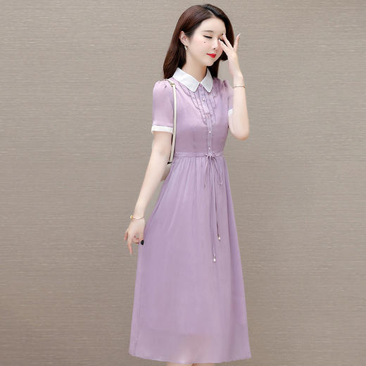 简约长款修身时尚A字裙，娃娃领短袖小清新洋气连衣裙QYM-OMS-ZXA4176-L 商品图2