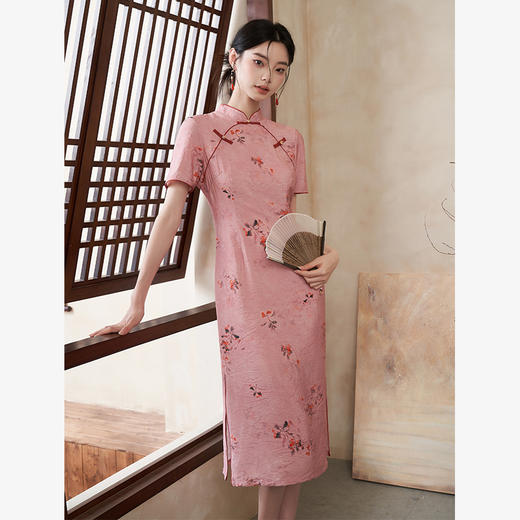 新中式旗袍小清新改良连衣裙新款夏竹叶花色古典短袖裙子V1231333 商品图1