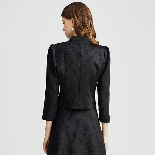 EITIE爱特爱清冷感黑色中式立领不对称暗纹衬衫上衣秋季新款C2413412 商品图4